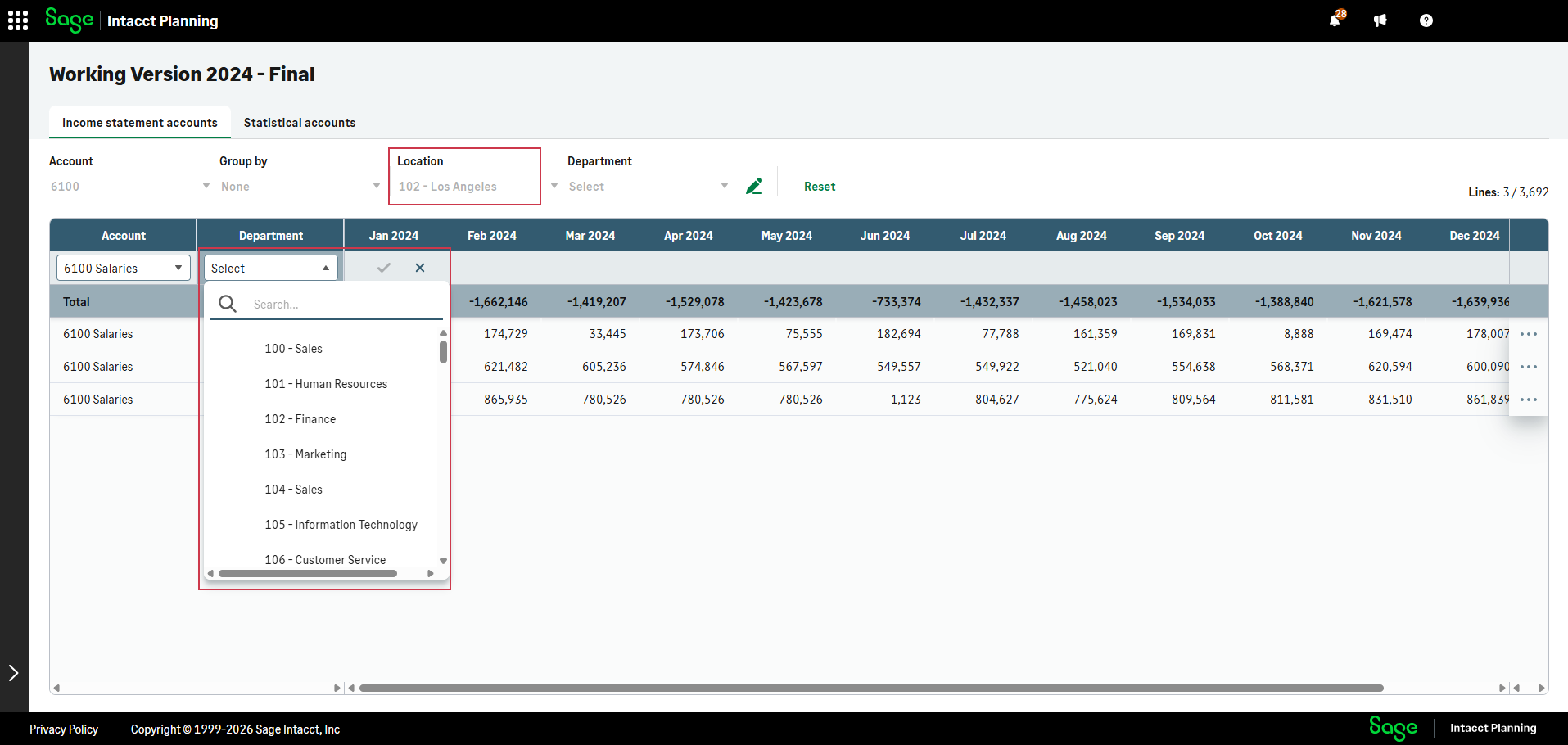 Example of adding a plan line with active filters Example of adding a plan line with active filters