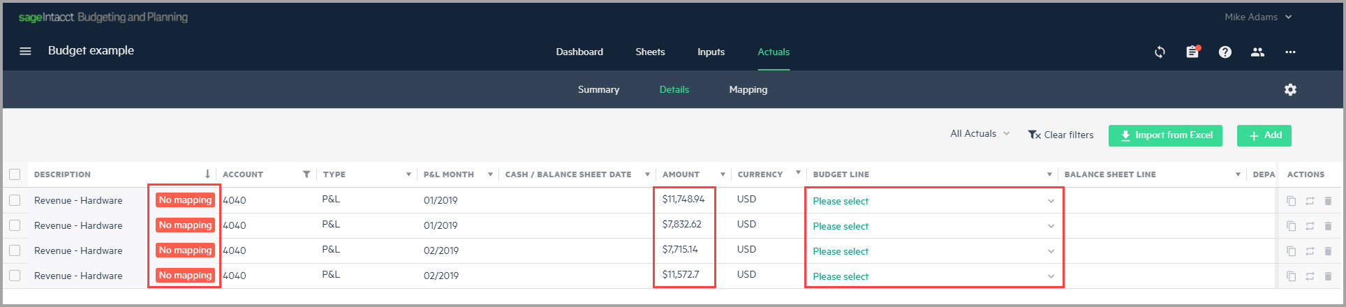 Example of how to map accounts that have no mapping.