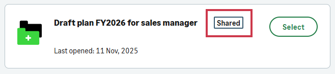 Example of how a shared plan appears from the home screen